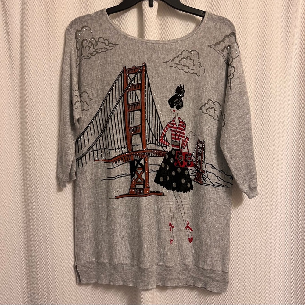 Mesh + Lace Heather Gray Top City Shopping women’s small